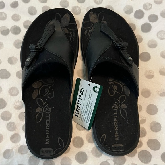 NWT Merrell Women’s Grace Black Leather Flip Sandals Size 6 - Picture 4 of 13